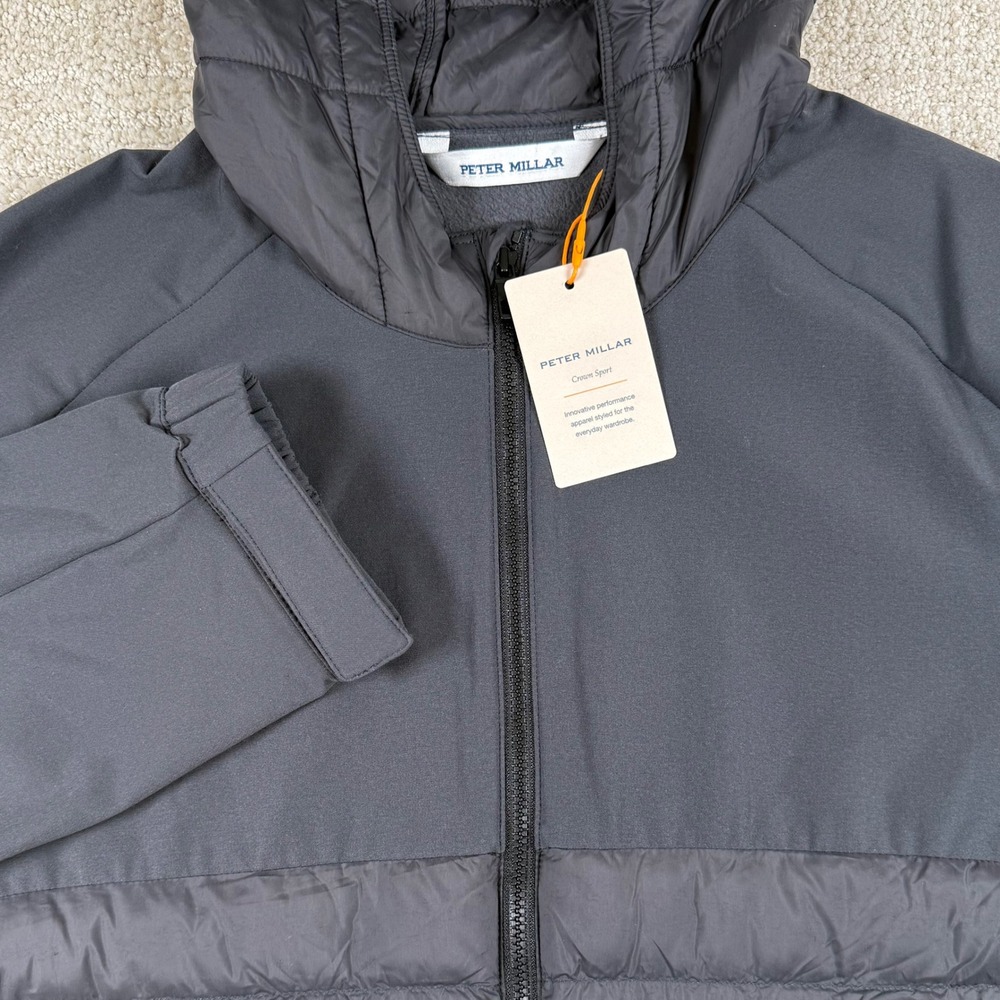 NEW Peter Millar Mens Medium Black Apex Quilted Hybrid Hooded Jacket MF25EZ17